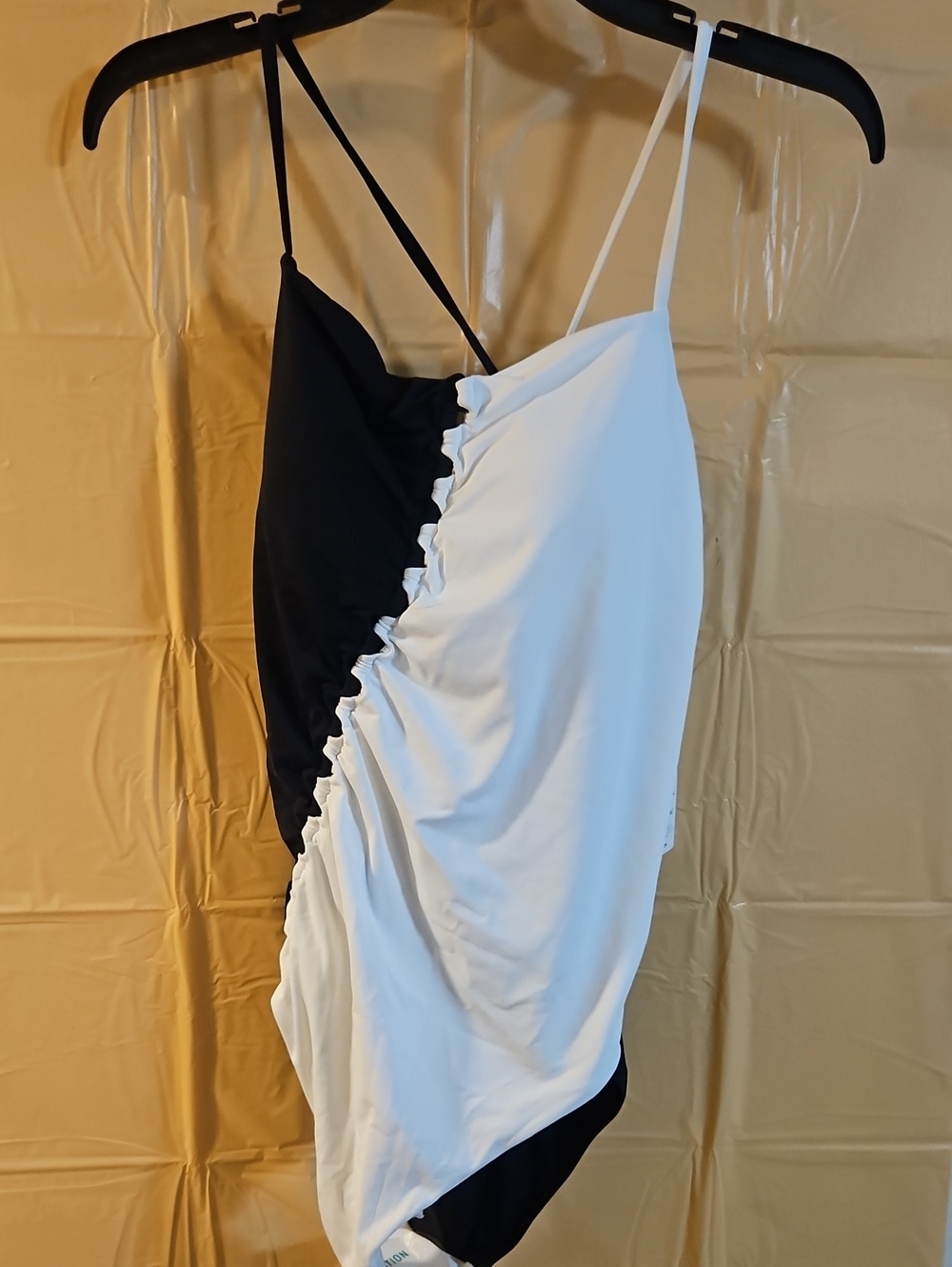 CALIA Women's Swim Looped Apron Neck One Piece: Black/White: New With Tags: 14
